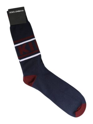 Dolce & Gabbana Blue Cotton Logo Mid Calf Men Socks