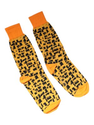 Dolce & Gabbana Yellow Black Print Mid Calf Men Socks