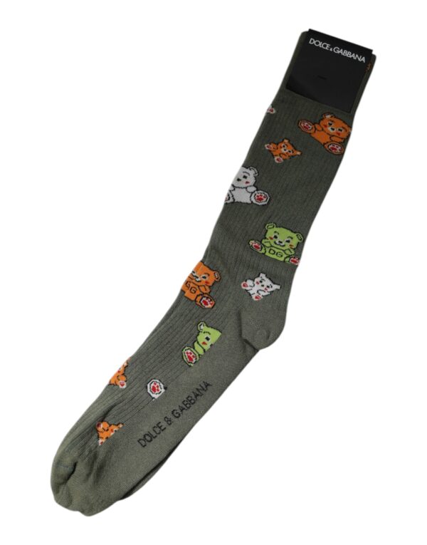 Dolce & Gabbana Green Nylon DG Bear Printed Mid Calf Socks - Image 2