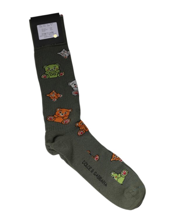 Dolce & Gabbana Green Nylon DG Bear Printed Mid Calf Socks - Image 3