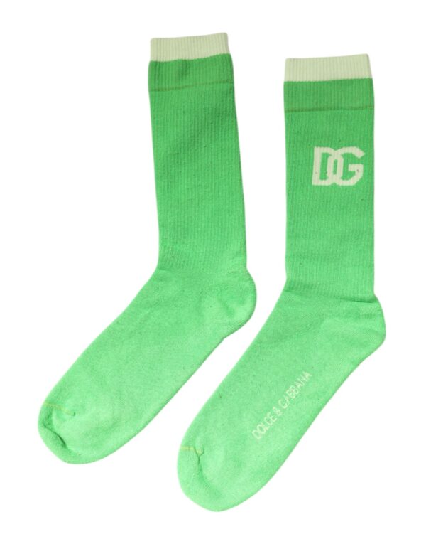 Dolce & Gabbana Green DG Logo Mid Calf Men Nylon Socks - Image 2
