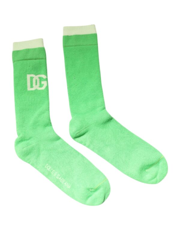 Dolce & Gabbana Green DG Logo Mid Calf Men Nylon Socks - Image 3