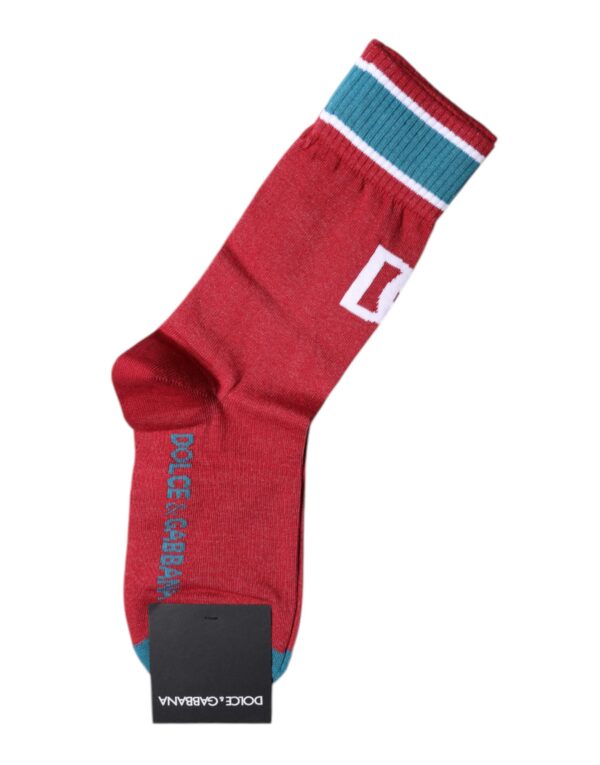 Dolce & Gabbana Red Cotton DG Logo Print Mid Calf Socks - Image 2
