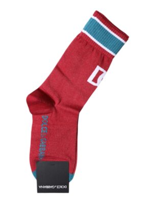 Dolce & Gabbana Red Cotton DG Logo Print Mid Calf Socks