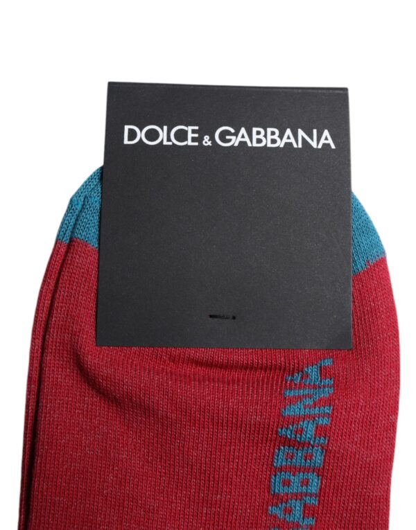 Dolce & Gabbana Red Cotton DG Logo Print Mid Calf Socks - Image 3