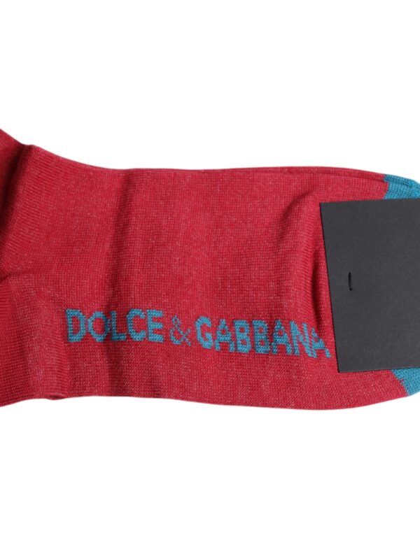 Dolce & Gabbana Red Cotton DG Logo Print Mid Calf Socks - Image 4