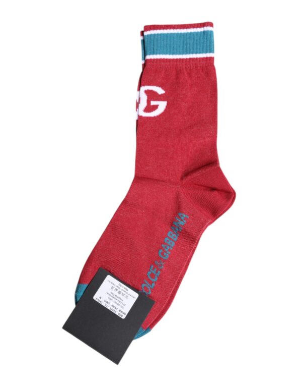 Dolce & Gabbana Red Cotton DG Logo Print Mid Calf Socks - Image 5