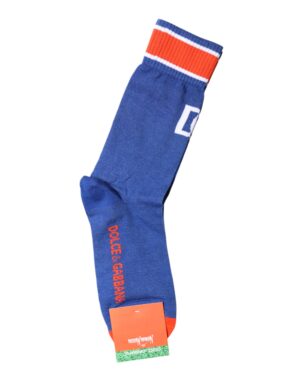 Dolce & Gabbana Blue Cotton DG Logo Print Mid Calf Socks