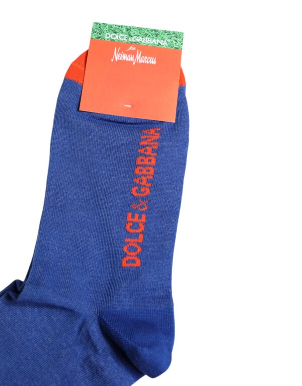 Dolce & Gabbana Blue Cotton DG Logo Print Mid Calf Socks - Image 3