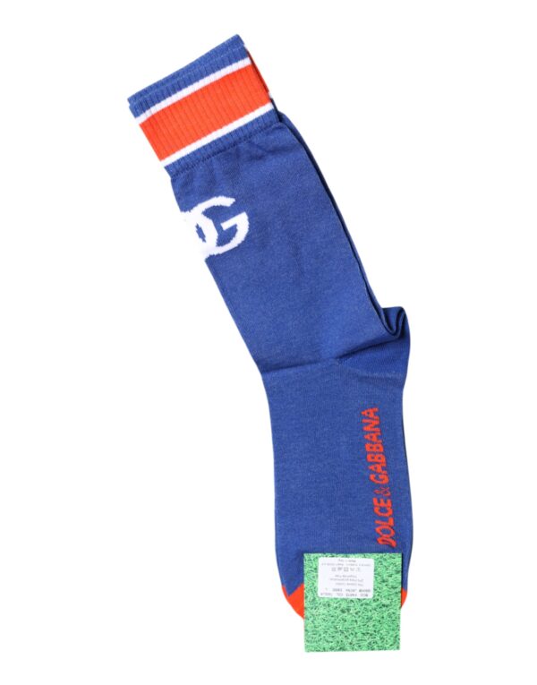 Dolce & Gabbana Blue Cotton DG Logo Print Mid Calf Socks - Image 4