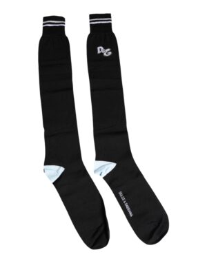 Dolce & Gabbana Black DG Logo Print Cotton Over Calf Socks