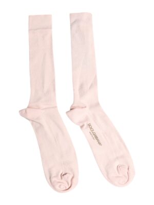 Dolce & Gabbana Ivory Cotton Stretch Logo Over Calf Socks