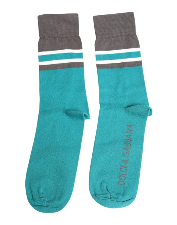 Dolce & Gabbana Green Gray Stretch DG Logo Mid Calf Socks - Image 2