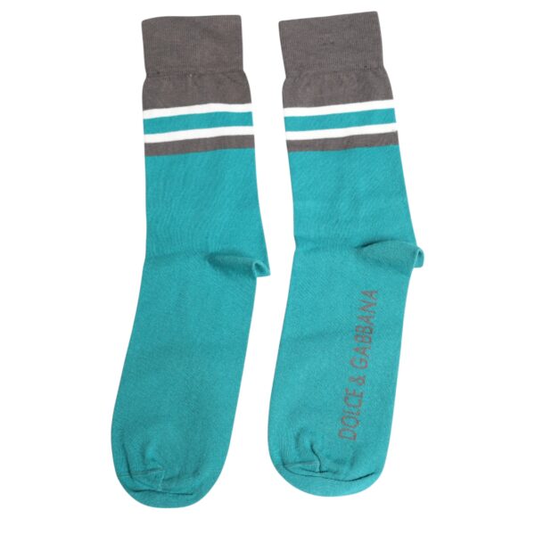 Dolce & Gabbana Green Gray Stretch DG Logo Mid Calf Socks - Image 3