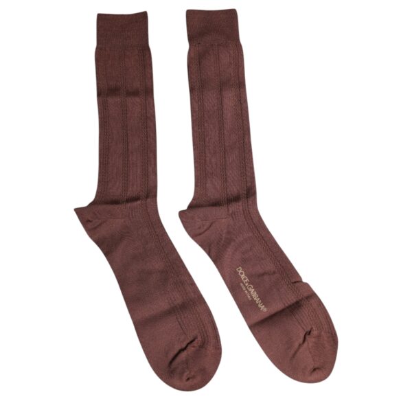 Dolce & Gabbana Brown Stretch Logo Print Mid Calf Socks - Image 3
