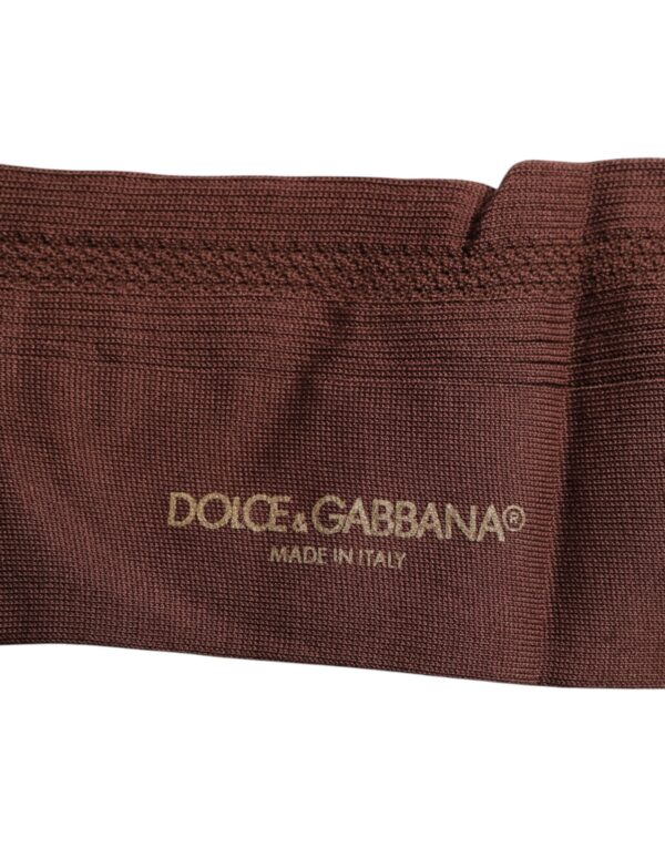 Dolce & Gabbana Brown Stretch Logo Print Mid Calf Socks - Image 4