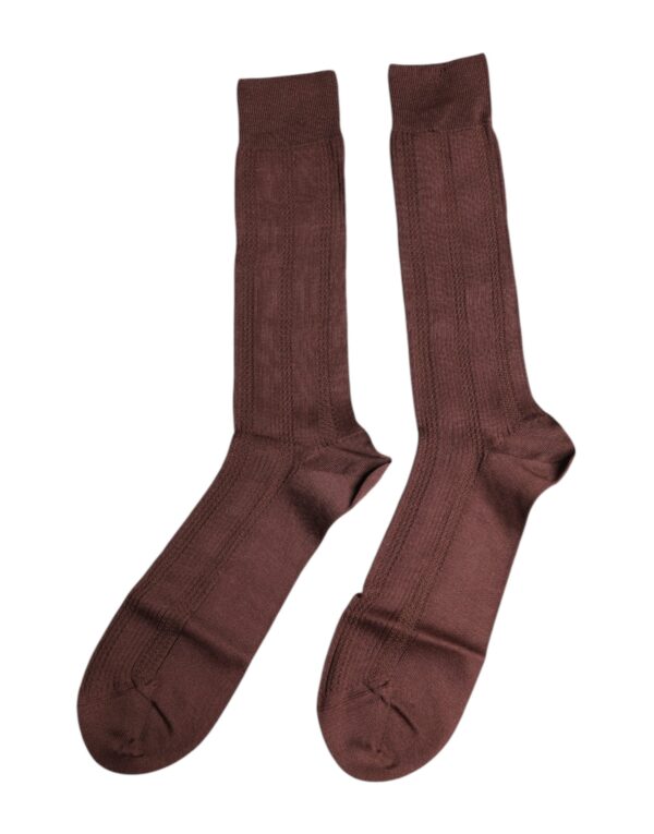 Dolce & Gabbana Brown Stretch Logo Print Mid Calf Socks - Image 6