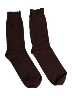 Dolce & Gabbana Brown Solid Cotton Stretch Mid Calf Socks