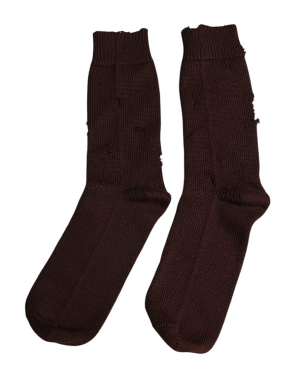 Dolce & Gabbana Brown Solid Cotton Stretch Mid Calf Socks - Image 4