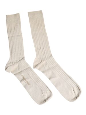 Dolce & Gabbana Beige Cotton Stretch Logo Mid Calf Socks