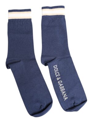 Dolce & Gabbana Blue Stretch DG Logo Print Mid Calf Socks