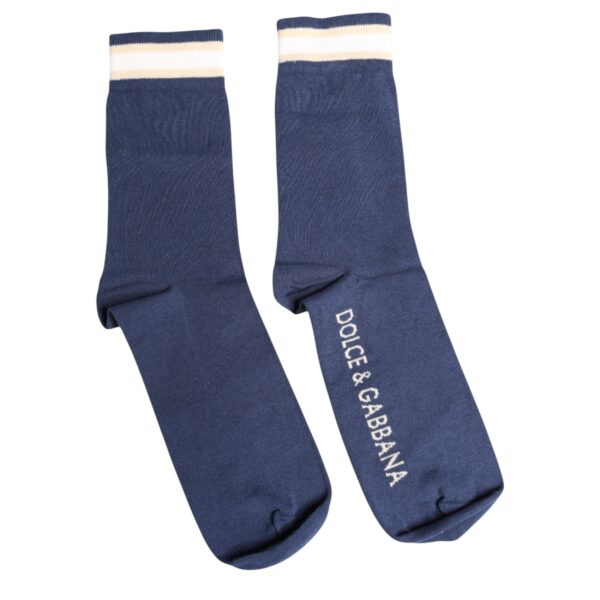 Dolce & Gabbana Blue Stretch DG Logo Print Mid Calf Socks - Image 3