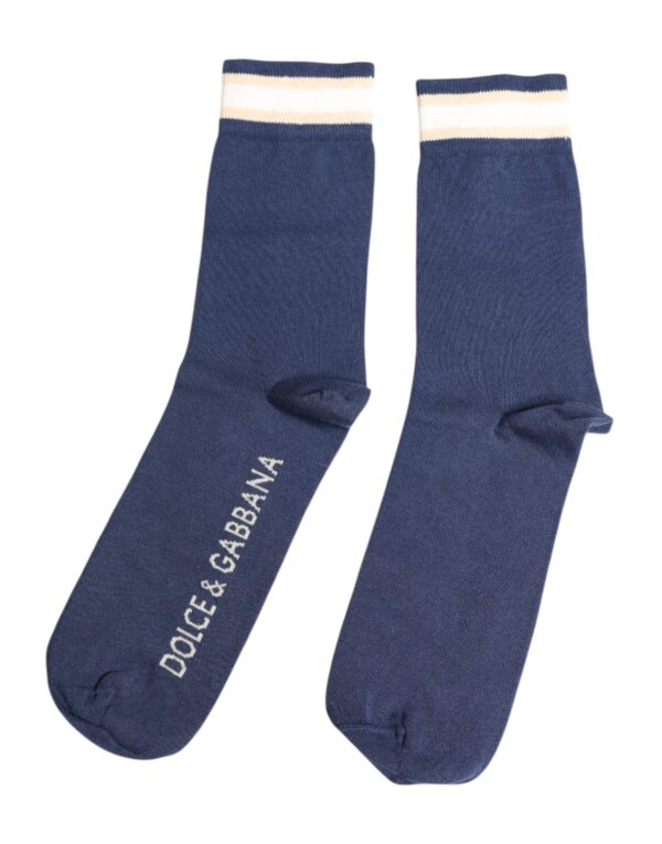 Dolce & Gabbana Blue Stretch DG Logo Print Mid Calf Socks - Image 4