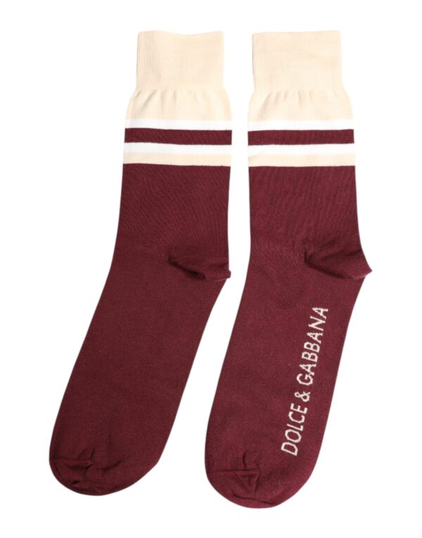 Dolce & Gabbana Burgundy Stretch Logo Print Mid Calf Socks - Image 2