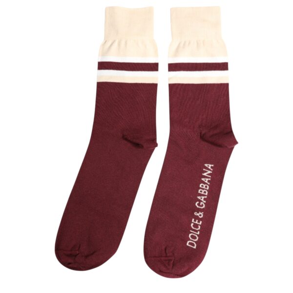 Dolce & Gabbana Burgundy Stretch Logo Print Mid Calf Socks - Image 3