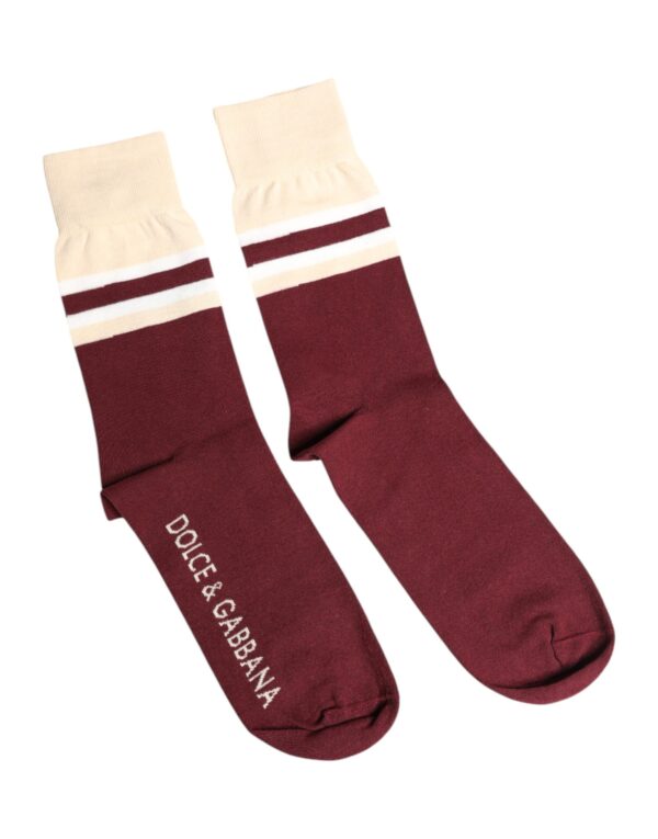 Dolce & Gabbana Burgundy Stretch Logo Print Mid Calf Socks - Image 4