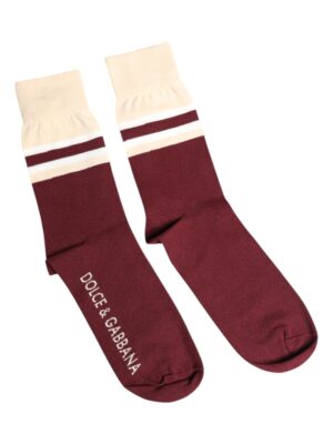 Dolce & Gabbana Burgundy Stretch Logo Print Mid Calf Socks