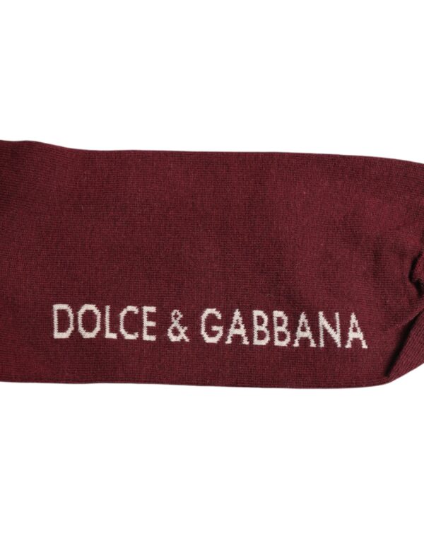 Dolce & Gabbana Burgundy Stretch Logo Print Mid Calf Socks - Image 5