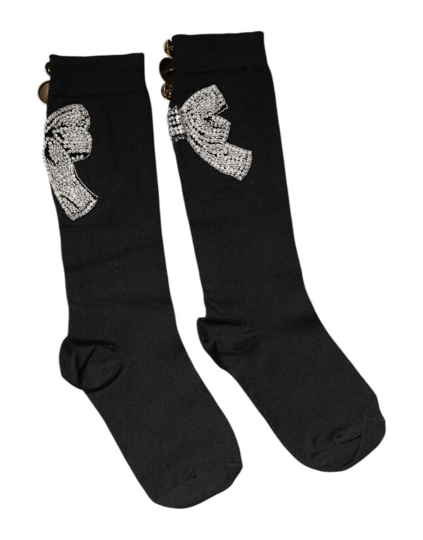 Dolce & Gabbana Black Knit Floral Crystal Embellishment Socks - Image 2