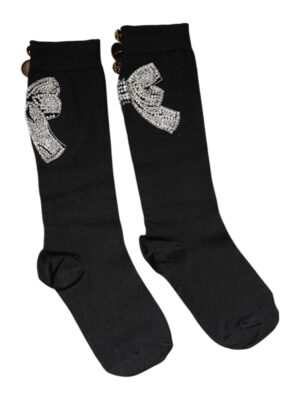 Dolce & Gabbana Black Knit Floral Crystal Embellishment Socks