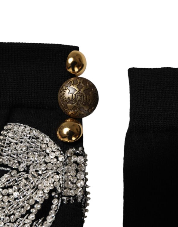 Dolce & Gabbana Black Knit Floral Crystal Embellishment Socks - Image 4