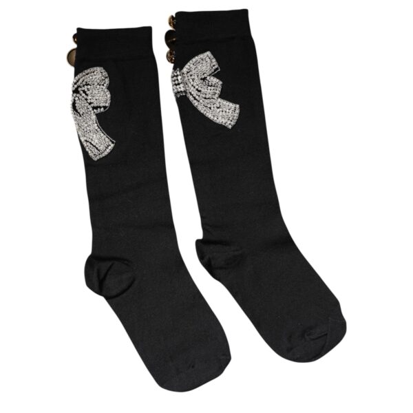 Dolce & Gabbana Black Knit Floral Crystal Embellishment Socks - Image 5