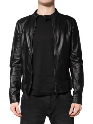 Dolce & Gabbana Black Sheep Leather Biker Full Zip Jacket