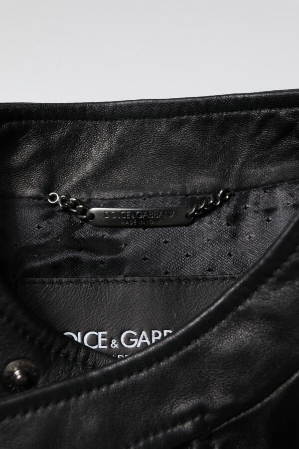 Dolce & Gabbana Black Sheep Leather Biker Full Zip Jacket - Image 6
