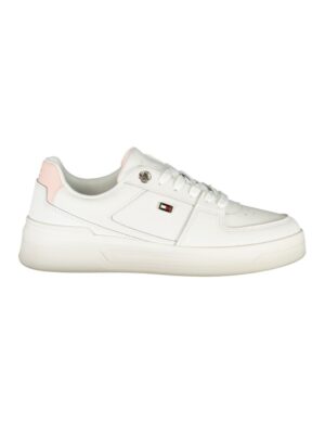 Tommy Hilfiger Elegant White Lace-Up Sneakers with Contrast Detail
