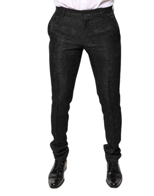 Dolce & Gabbana Black Floral Jacquard Mid Waist Dress Pants - Image 2