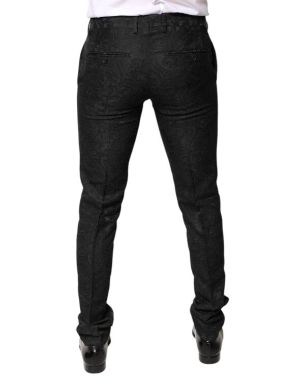 Dolce & Gabbana Black Floral Jacquard Mid Waist Dress Pants - Image 3