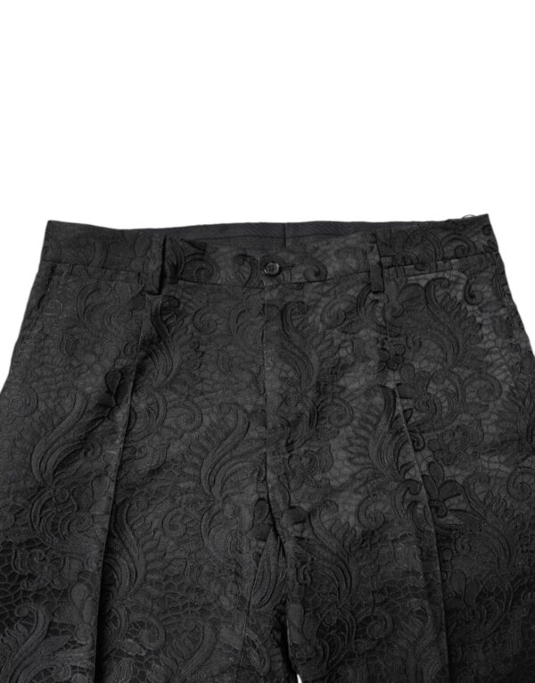 Dolce & Gabbana Black Floral Jacquard Mid Waist Dress Pants - Image 4