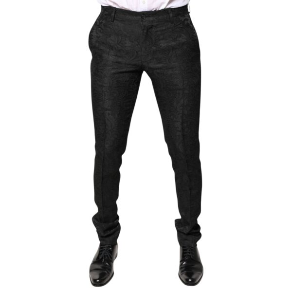 Dolce & Gabbana Black Floral Jacquard Mid Waist Dress Pants - Image 5