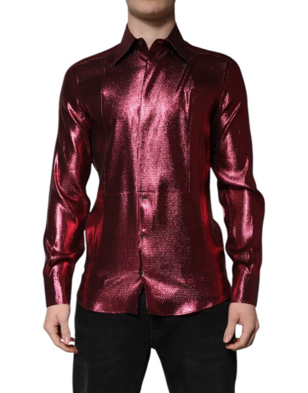 Dolce & Gabbana Metallic Red Cotton GOLD Dress Formal Shirt - Image 2