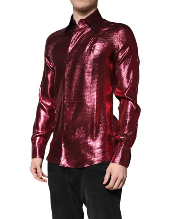 Dolce & Gabbana Metallic Red Cotton GOLD Dress Formal Shirt - Image 3