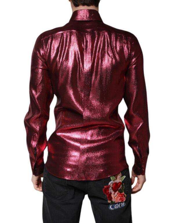 Dolce & Gabbana Metallic Red Cotton GOLD Dress Formal Shirt - Image 4
