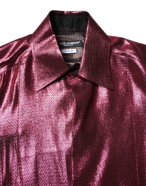 Dolce & Gabbana Metallic Red Cotton GOLD Dress Formal Shirt - Image 5