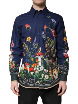 Dolce & Gabbana Blue Rabbit Print Long Sleeve Shirt