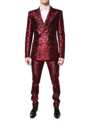 Dolce & Gabbana Red Leopard Double Breasted 2 Piece Suit