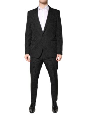 Dolce & Gabbana Black Polyester Floral Jacquard 2 Piece Suit